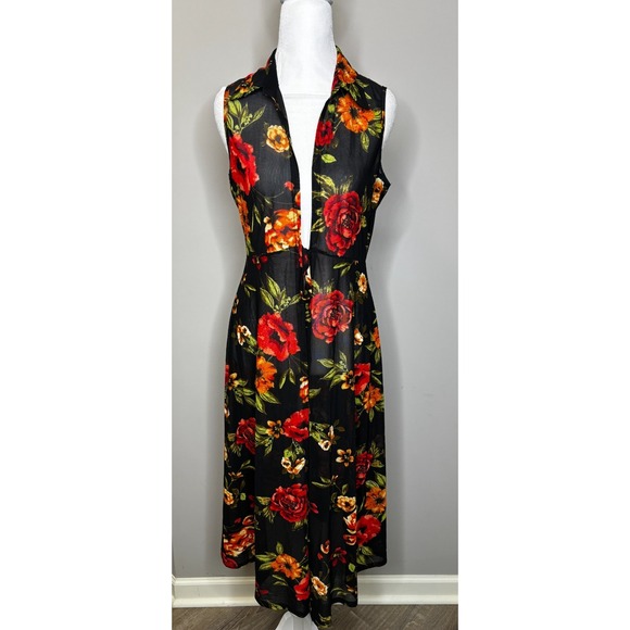 Ember Tops - Ember Sheer Duster Cardigan Red Black Floral Romantic Dark Boho Medium